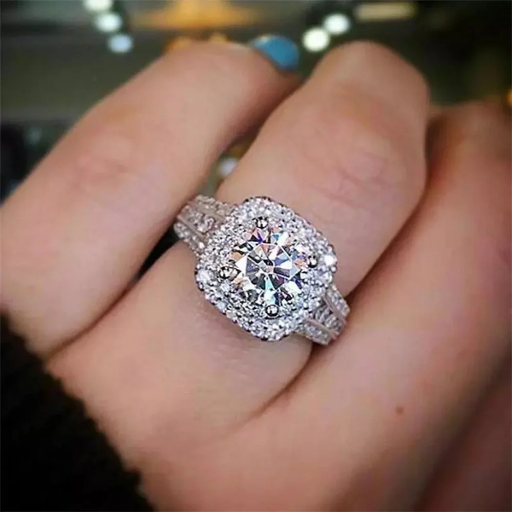 Luxury Silver Square Diamond Cubic Zircon Ring - Picture 2 of 14